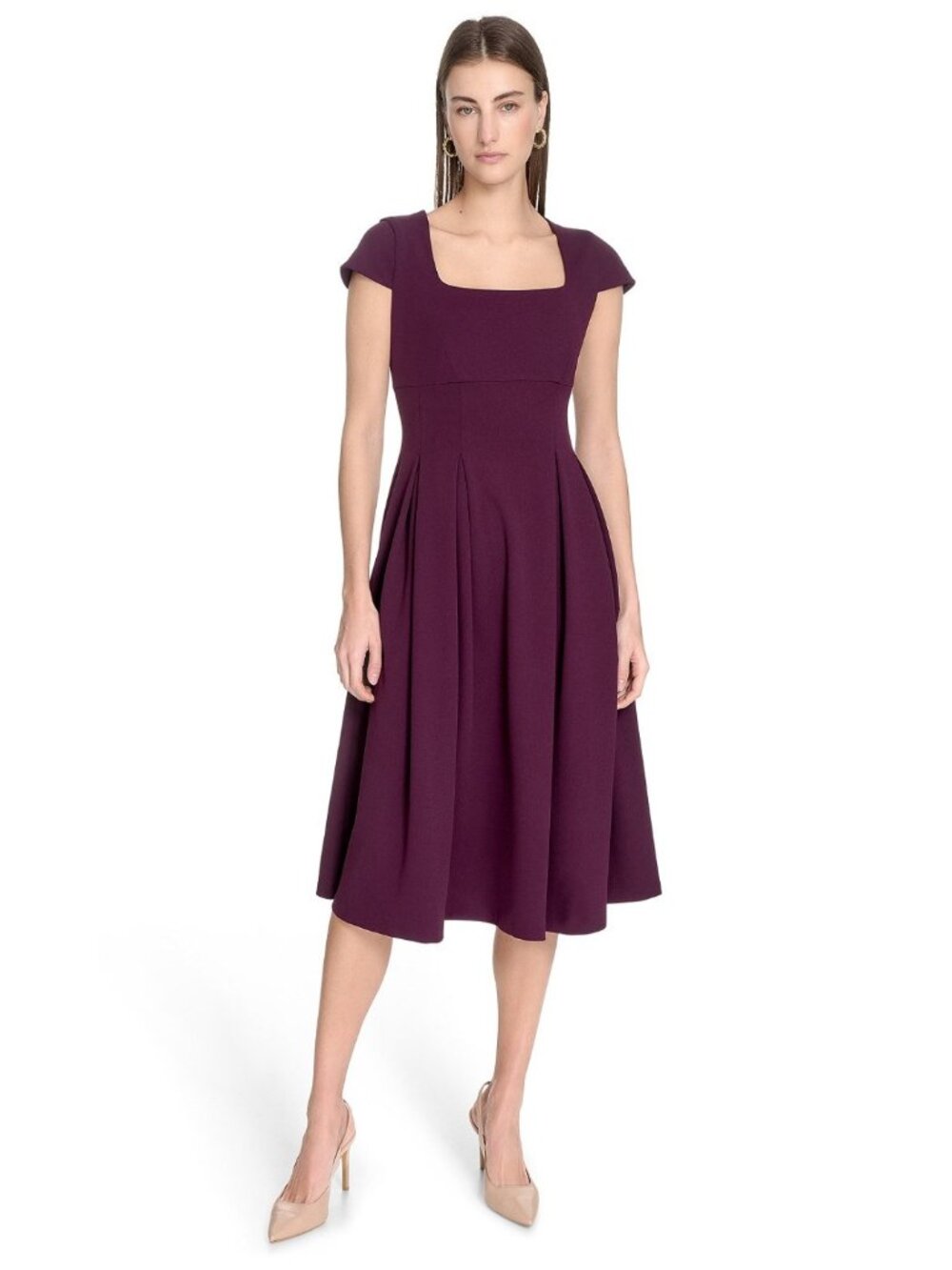 Calvin Klein Purple Cap Sleeve Midi Dress With Square Neckline Size 8
